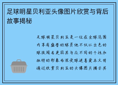 足球明星贝利亚头像图片欣赏与背后故事揭秘